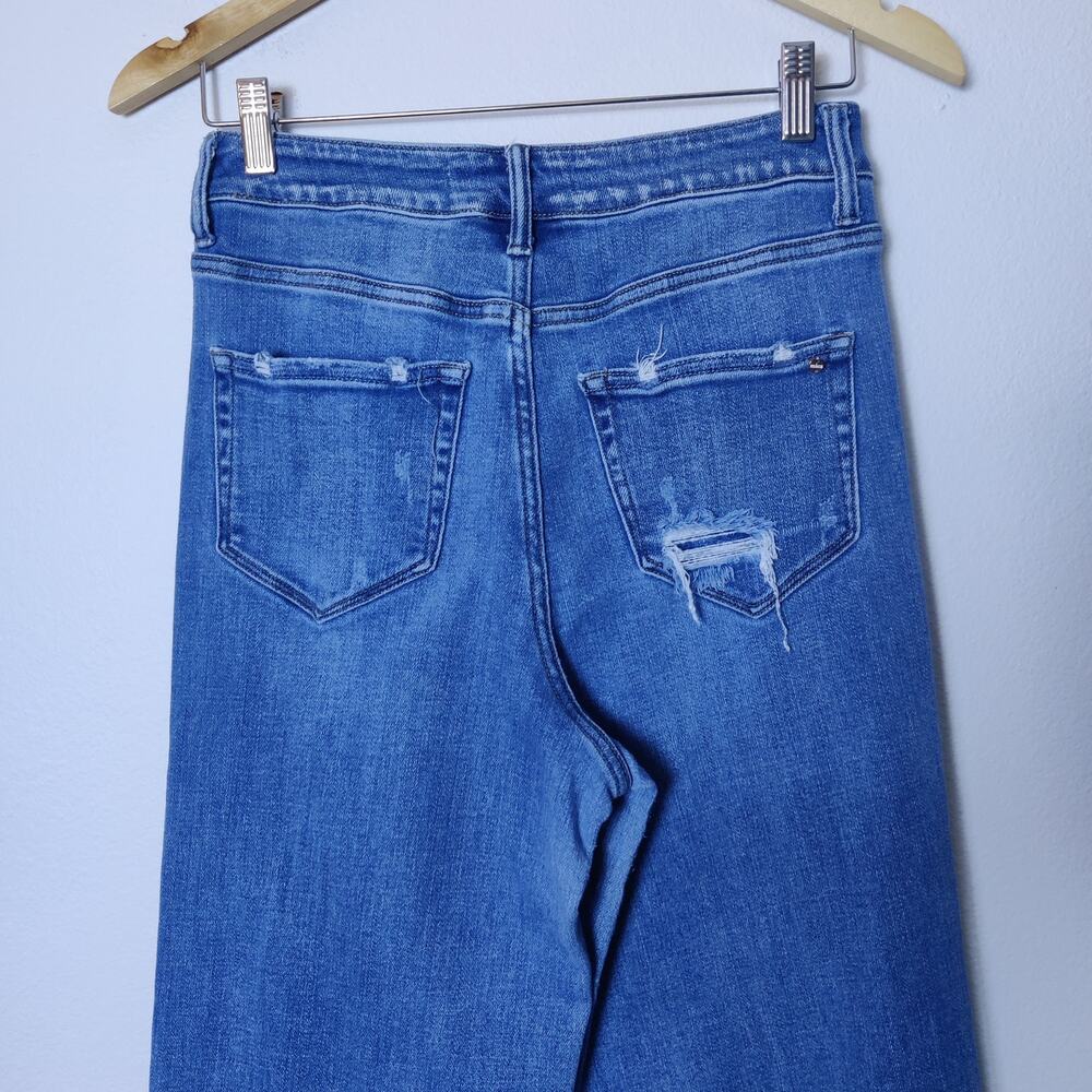 Mica High Rise Wide Leg Distressed Boho Relaxed Stretch Jeans Raw Hem Size 27 - Picture 8 of 16